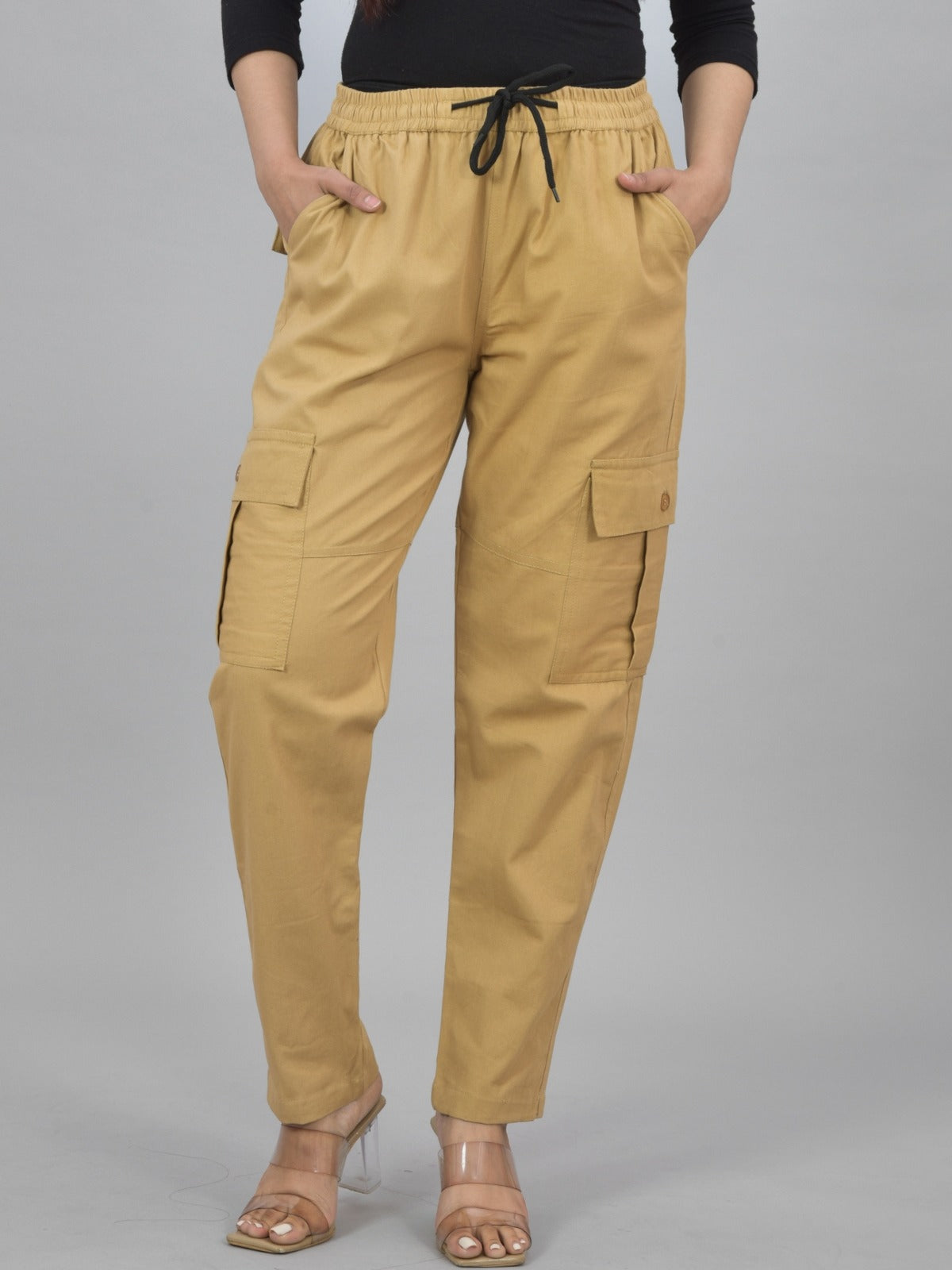 Womens Khaki 5 Pocket Twill Straight Cargo Pant