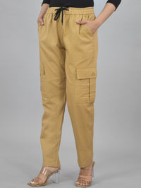 Womens Khaki 5 Pocket Twill Straight Cargo Pant