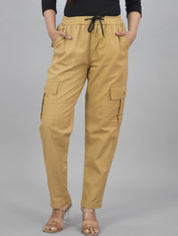 Pack  Of 2 Womens Brown And Khaki 5 Pocket Twill Straight Cargo Pants