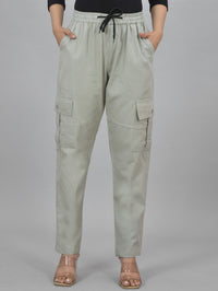 Pack  Of 2 Womens Khaki And Melange Grey 5 Pocket Twill Straight Cargo Pants