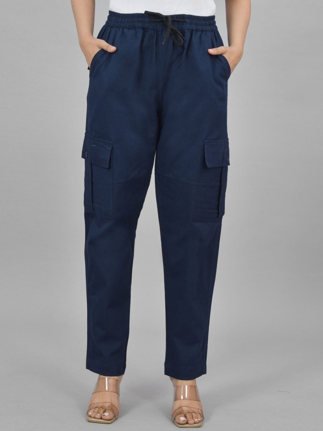 Womens Navy Blue 5 Pocket Twill Straight Cargo Pant