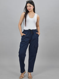 Pack  Of 2 Womens Grey And Navy Blue 5 Pocket Twill Straight Cargo Pants