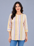Yellow Rainbow Stripe Cotton Shirts