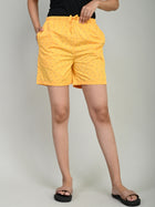 Women Yellow Cotton Printed Short