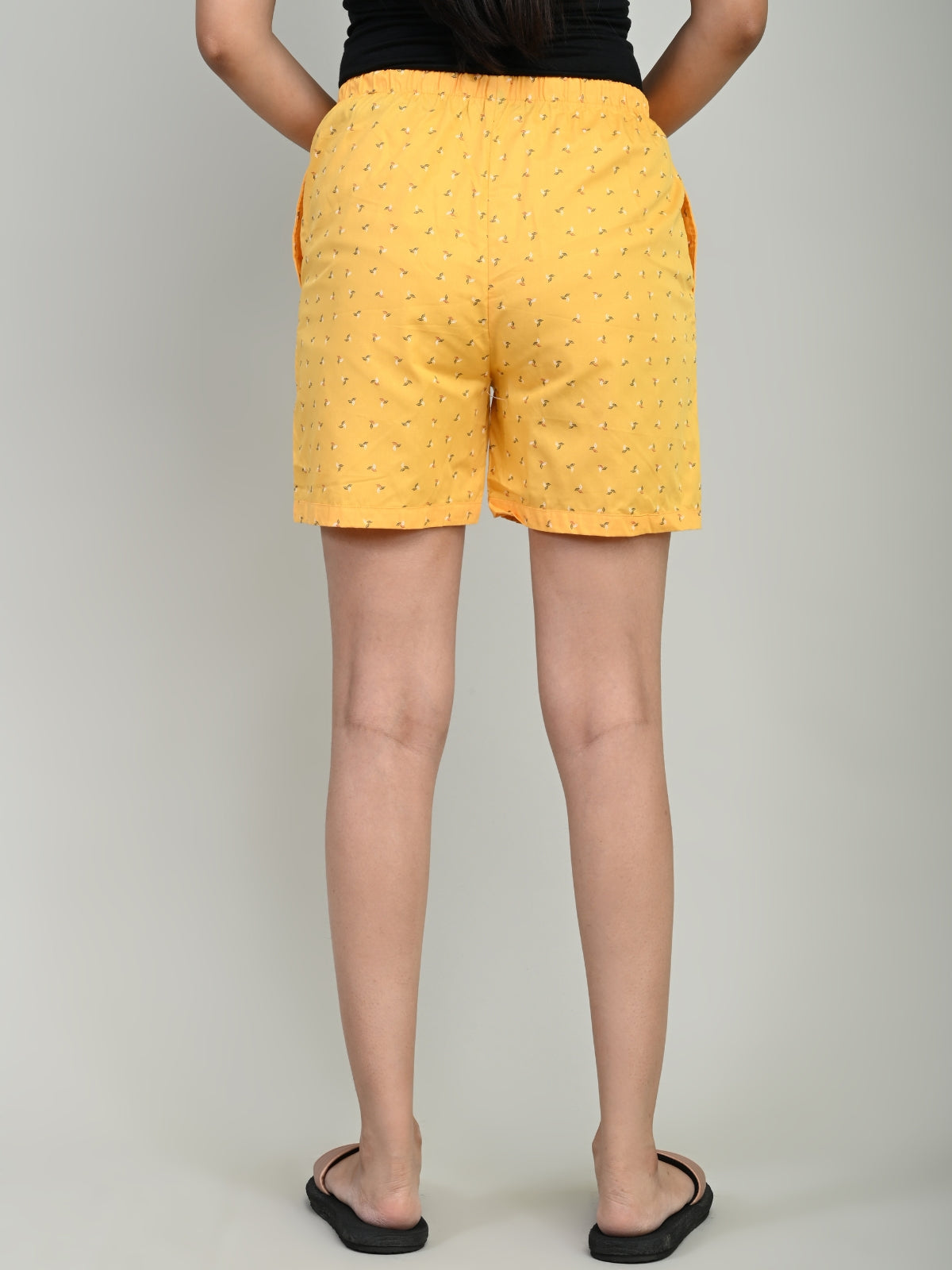 Women Yellow Cotton Printed Short