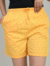 Women Yellow Cotton Printed Short