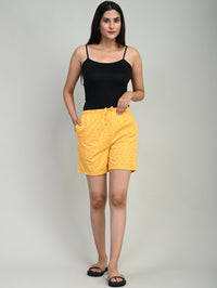 Women Yellow Cotton Printed Short