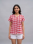 Women Red Cotton Checks Shirt