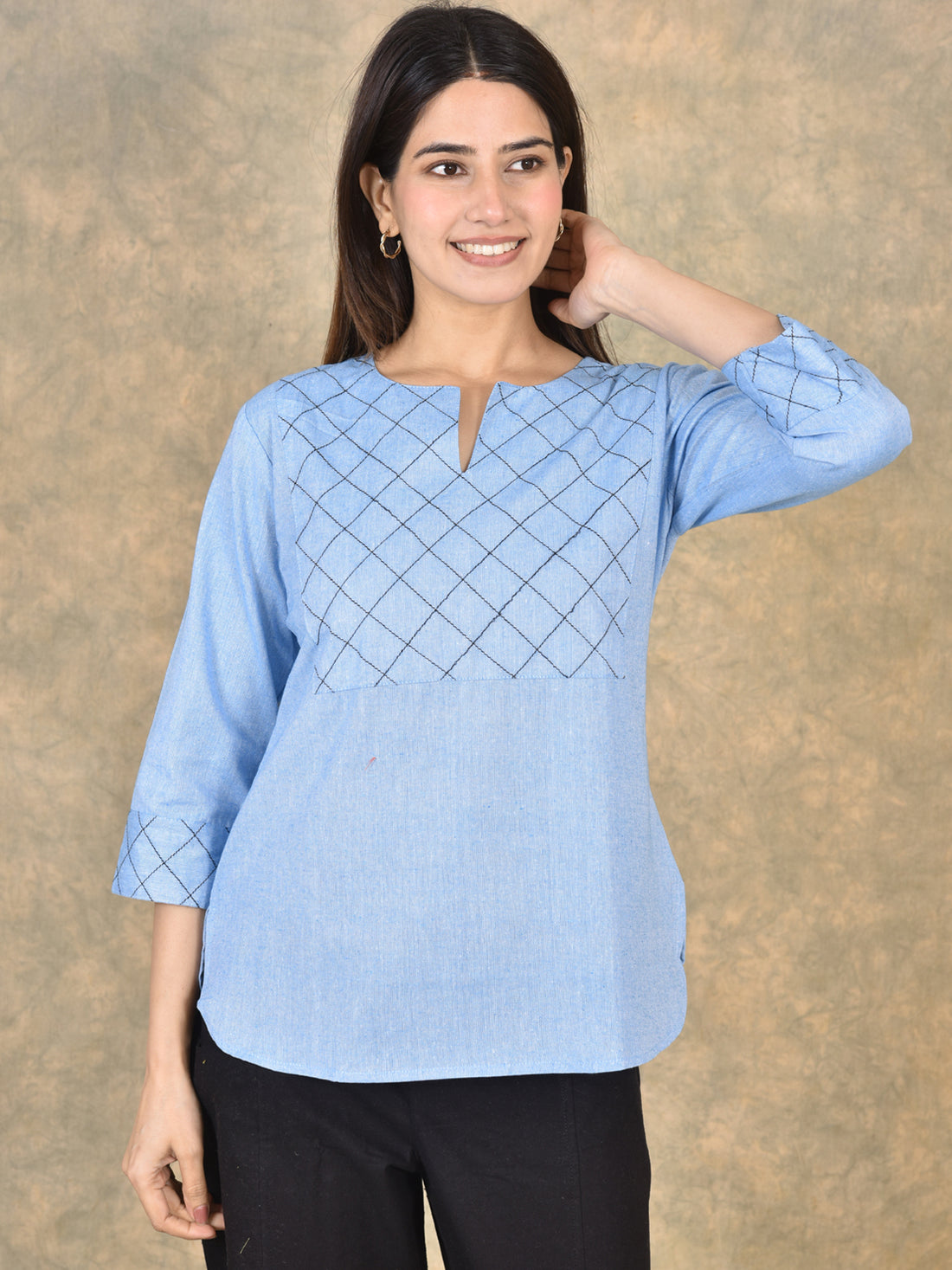 Handloom Cotton Yoke Top Combo Pack of 2 –  Skyblue & Tealblue