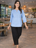 Sky Blue Handloom Cotton Yoke Top