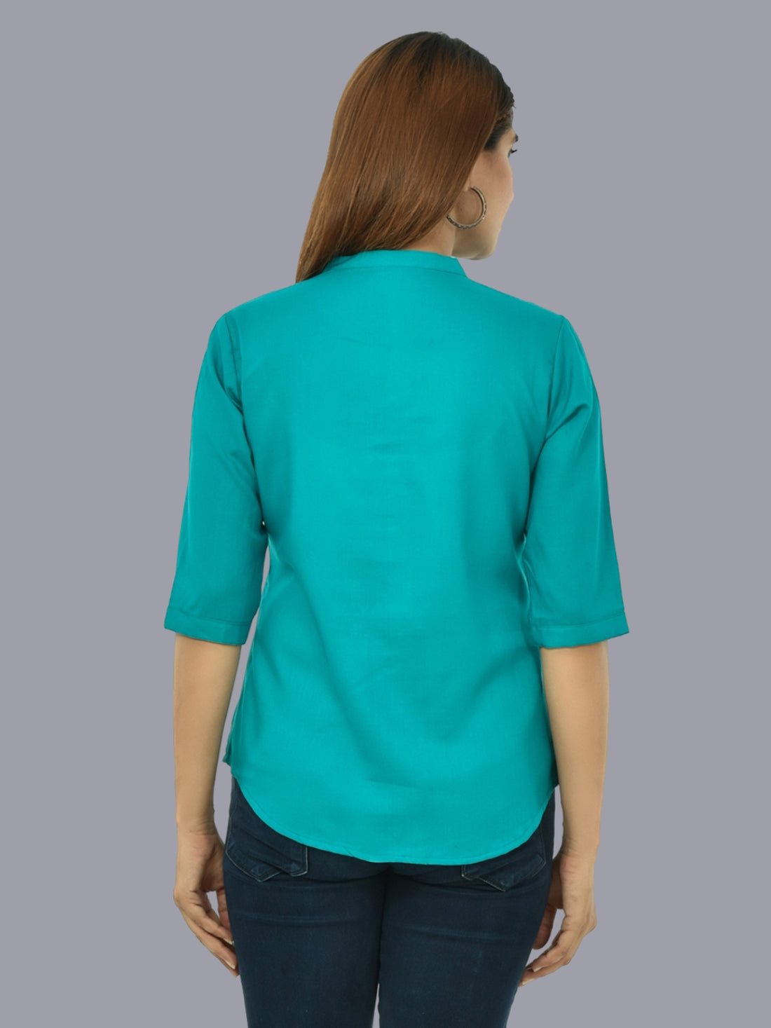 Womens Sky Blue Regular Fit Chinese Collar Rayon Shirt