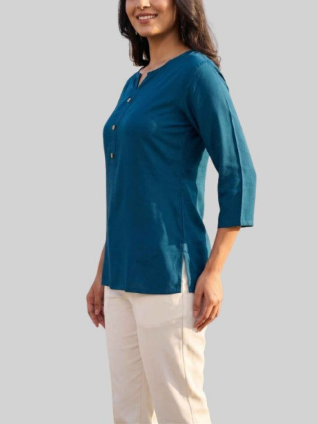 Women Wine & TealBlue Rayon Short Kurti