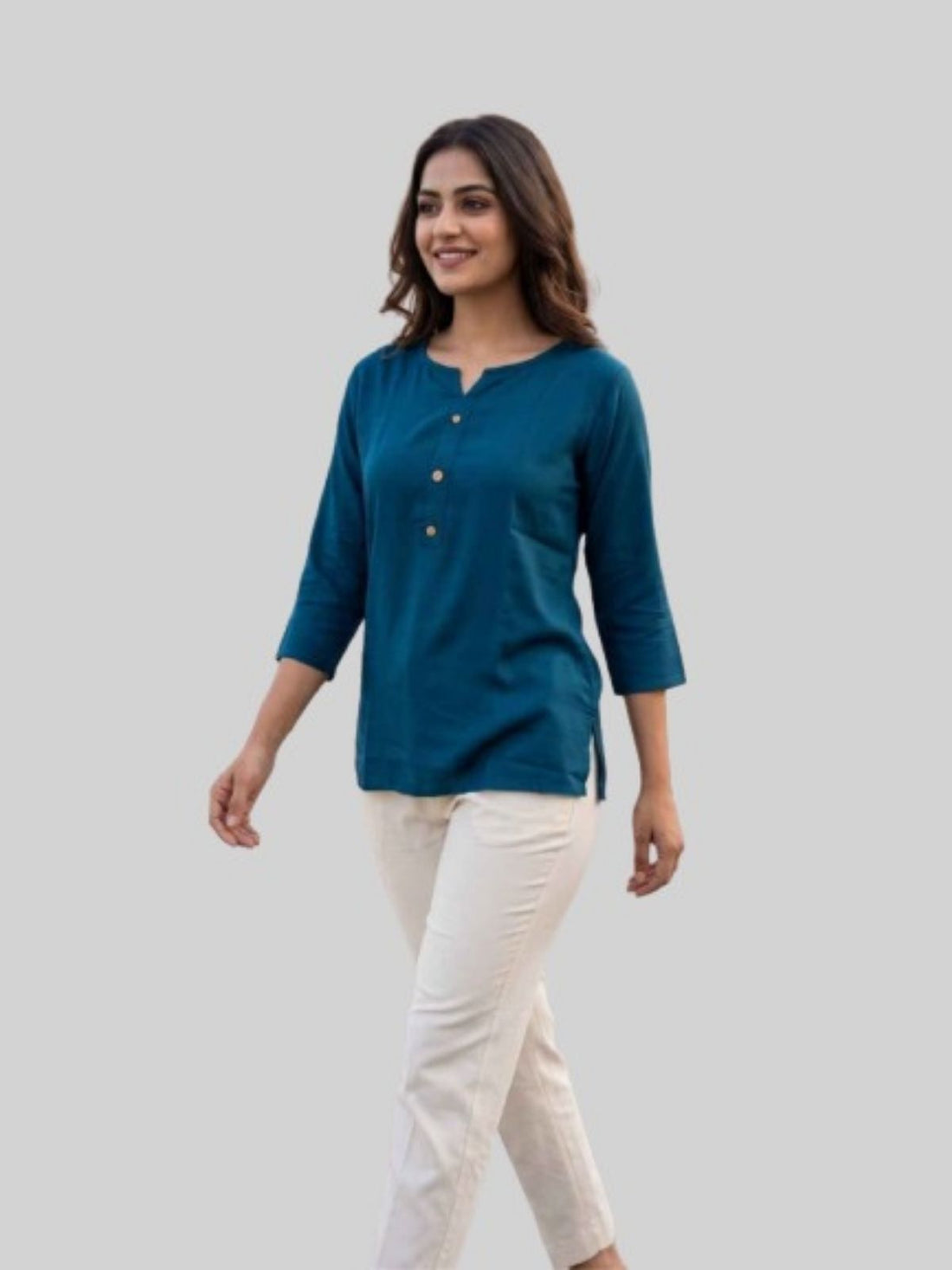 Women TealBlue Rayon Short Kurti