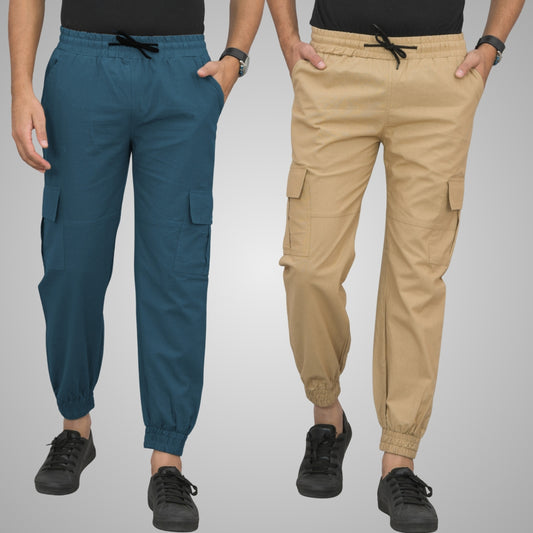 Pack Of 2 Mens Teal Blue And Beige Airy Linen Summer Cool Cotton Comfort Joggers