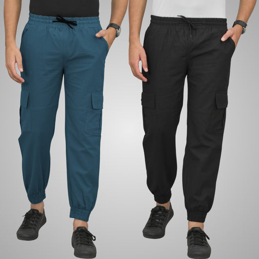 Pack Of 2 Mens Teal Blue And Black Airy Linen Summer Cool Cotton Comfort Joggers