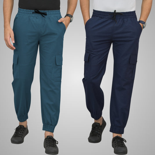 Pack Of 2 Mens Teal Blue And Navy Blue Airy Linen Summer Cool Cotton Comfort Joggers