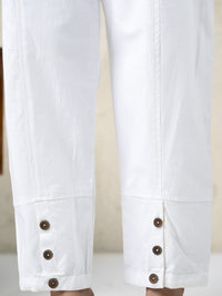 Womens White Side Pocket Pure Cotton Straight Cargo Pant