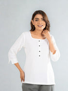 White Everyday Cotton Square Neck Top