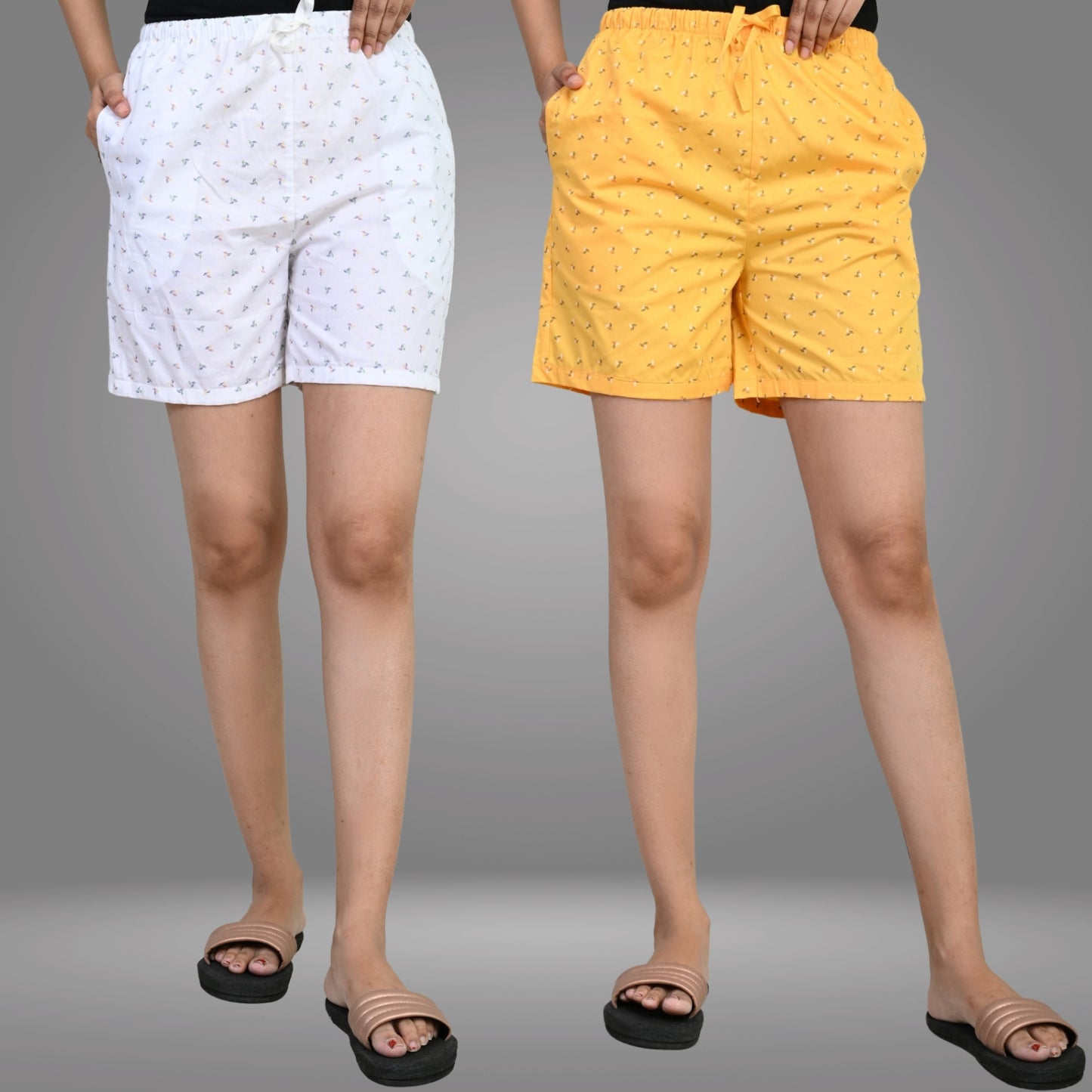 Pack Of 2 Womens White And Yellow Printed Short Combo