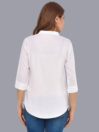 Womens White Regular Fit Chinese Collar Rayon Shirt