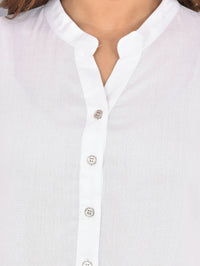 Womens White Regular Fit Chinese Collar Rayon Shirt
