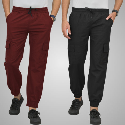 Pack Of 2 Mens Wine And Black Airy Linen Summer Cool Cotton Comfort Joggers
