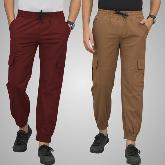 Pack Of 2 Mens Wine And Brown Airy Linen Summer Cool Cotton Comfort Joggers