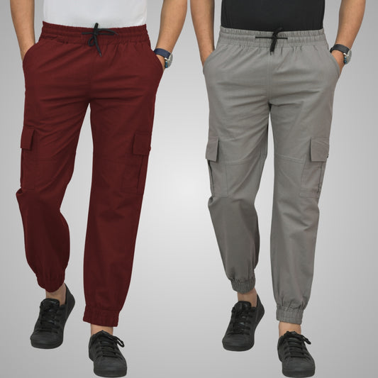 Pack Of 2 Mens Wine And Grey Airy Linen Summer Cool Cotton Comfort Joggers