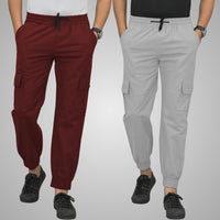 Pack Of 2 Mens Wine And Melange Grey Airy Linen Summer Cool Cotton Comfort Joggers