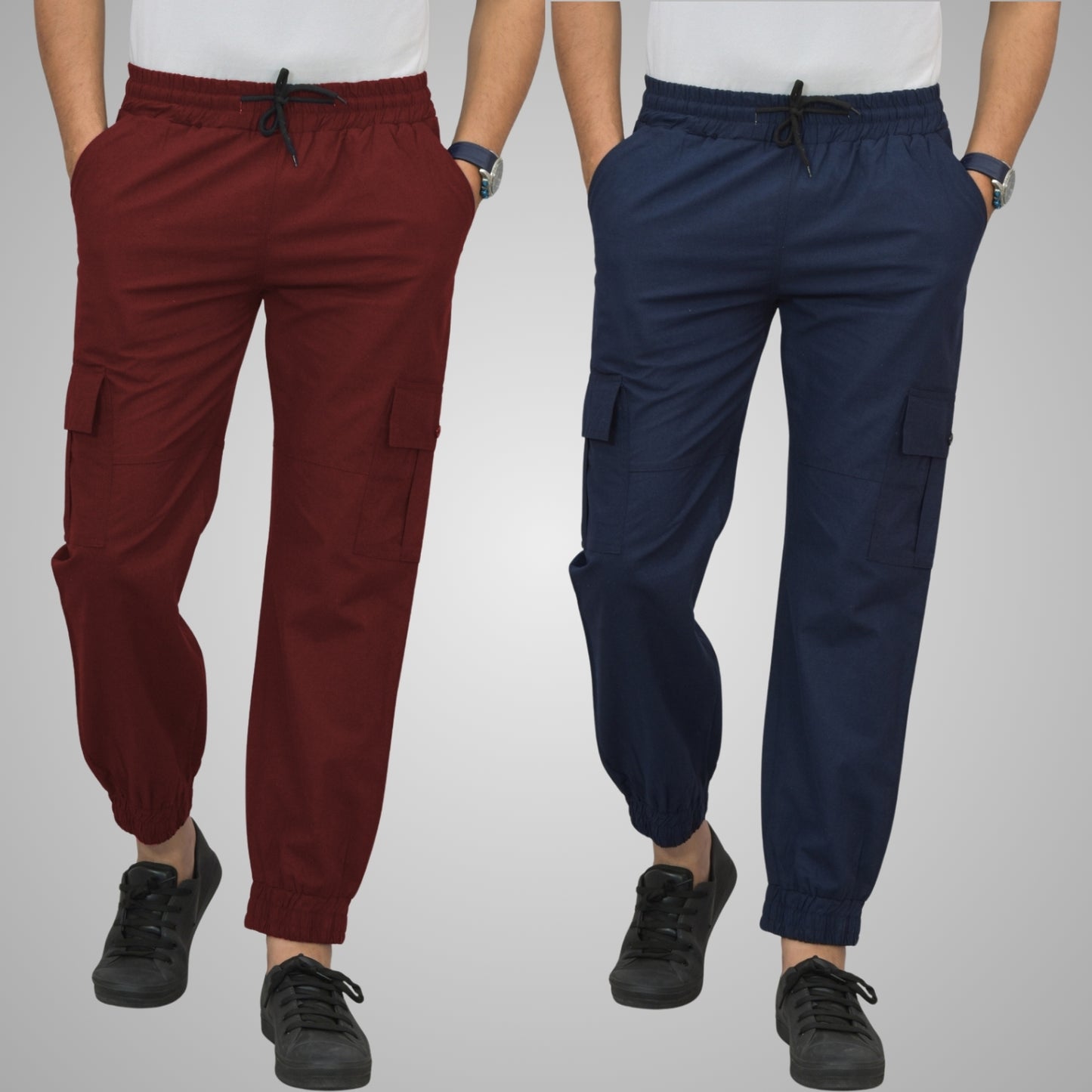 Pack Of 2 Mens Wine And Navy Blue Airy Linen Summer Cool Cotton Comfort Joggers
