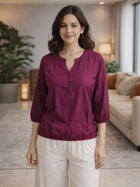 Magenta Viscose Elastic Waist Tops