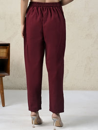 Womens Wine Side Pocket Pure Cotton Straight Cargo Pant