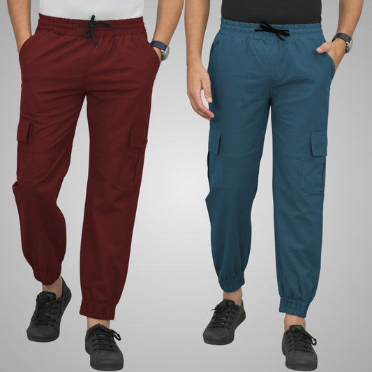 Pack Of 2 Mens Wine And Teal Blue Airy Linen Summer Cool Cotton Comfort Joggers