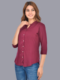 Womens Wine Regular Fit Chinese Collar Rayon Shirt