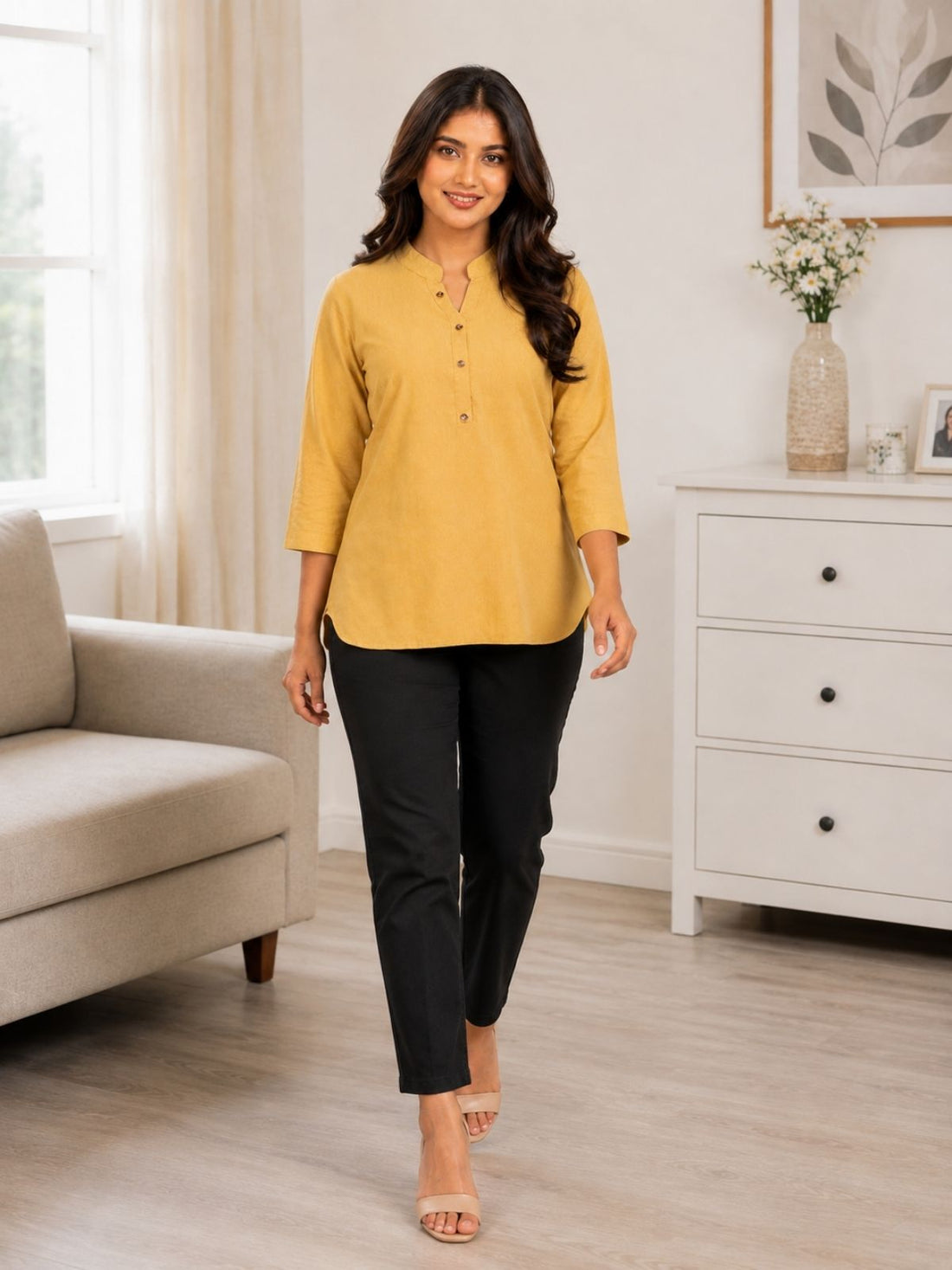 Beige Cotton Comfort Tops