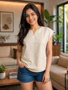 Women Beige Cotton Blends Top