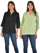 Pack Of 2 Women Black & Light Green Rayon Tops Combo