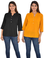 Pack Of 2 Women Black & Mustard Rayon Tops Combo