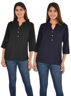 Pack Of 2 Women Black & Navy Blue Rayon Tops Combo