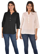 Pack Of 2 Women Black & White Rayon Tops Combo