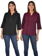 Pack Of 2 Women Black & Wine Rayon Tops Combo