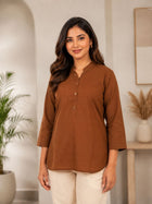 Brown Cotton Comfort Tops