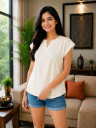 Women Cream Cotton Blends Top