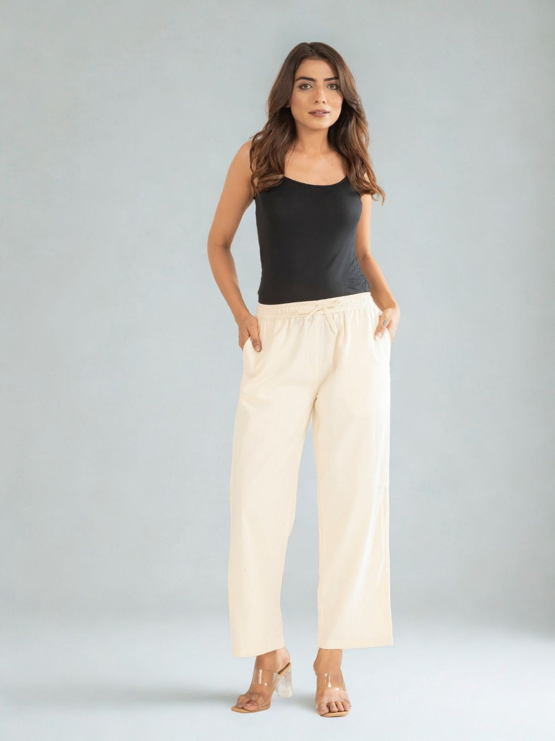 Cream Cotton Twill Pajama Pants