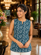 Cyan Printed Sleeveless Top