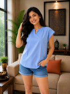 Women Dark Blue Cotton Blends Top