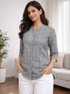 Women's Dark Grey Striped Casual Shirt