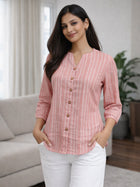 Women's Dark Red Striped Casual Shirt