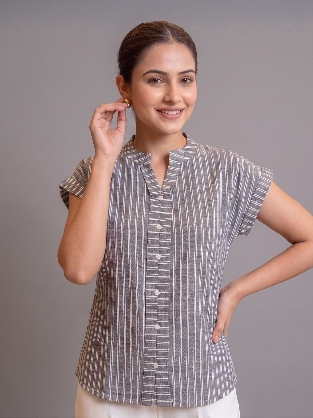 Grey Stripe Cotton Top