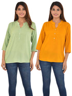 Pack Of 2 Women Light Green & Mustard Rayon Tops Combo